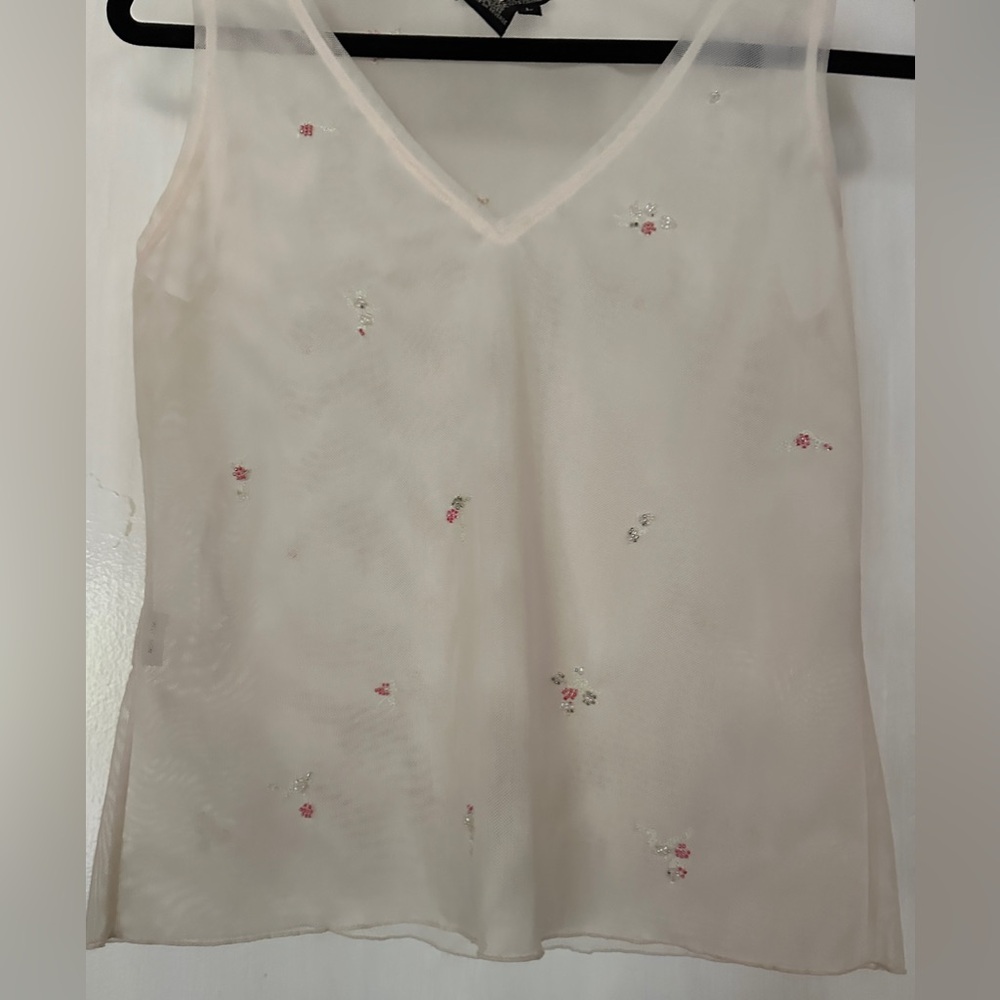 BCBG Sheer Floral Embroidered Women's Top
